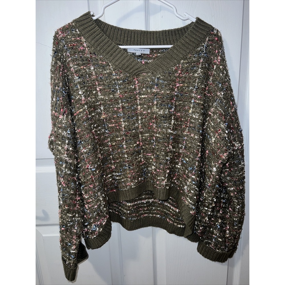 Favlux Olive Multi-color Metallic Threaded Embellished‎ Sweater Size Small